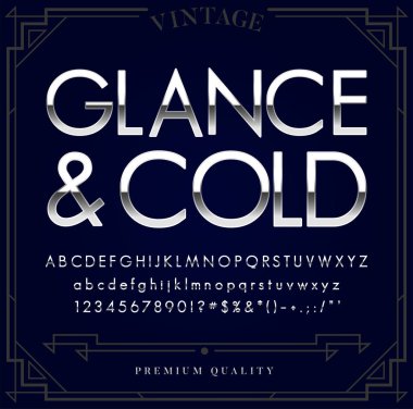 Gümüş veya Krom Metalik Yazı Tipi Seti. Vektördeki Harfler, Sayılar ve Özel Karakterler