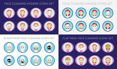 Vektör yüz temizliği ve bakımı eylemler illüstrasyon büyük Set