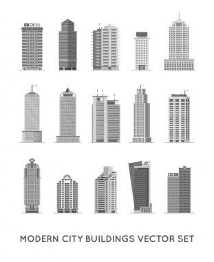 Modern şehir binalar ve evler. Düz Vector Icons Set.