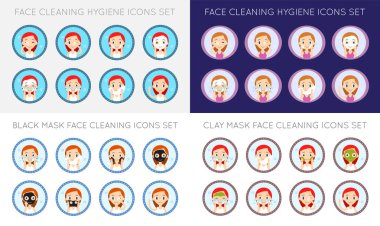 Vektör yüz temizliği ve bakımı eylemler illüstrasyon büyük Set