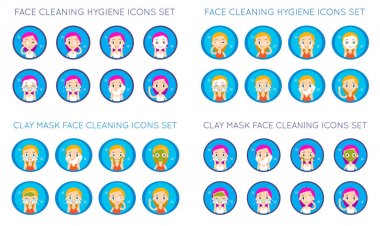 Vektör yüz temizliği ve bakımı eylemler illüstrasyon büyük Set