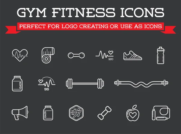 Vector Fitness Spor Salonu Elementleri Fitness Simgeleri Tanıtımı Seti Logo — Stok Vektör