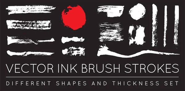 Set Pinceladas Tinta Vector Black Pen Grunge Ink Brush Stroke — Vector de stock