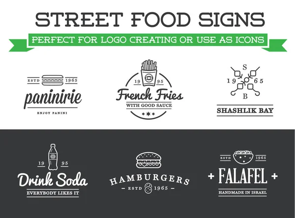 Conjunto Vector Street Food Signos Comida Rápida Con Iconos Puede — Vector de stock