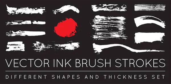 Set Pinceladas Tinta Vector Black Pen Grunge Ink Brush Stroke — Vector de stock