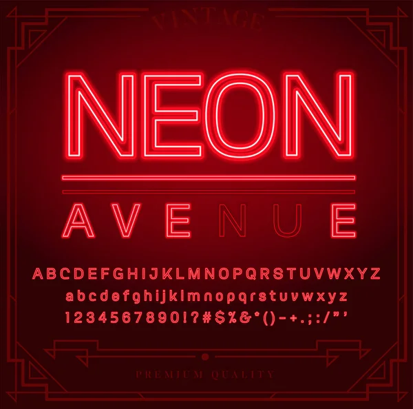 Letras Números Símbolos Alfabeto Neon Brilhante Entrar Vetor Show Noturno — Vetor de Stock
