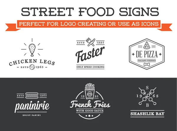 Gyűjteménye Vektor Street Food Gyorsétterem Jelek Ikonok Lehet Használni Mint — Stock Vector
