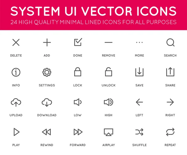 Sistem Kullanıcı Arabirimi Vektör Icon Set Kaliteli Çizgili Simgeleri Tüm — Stok Vektör