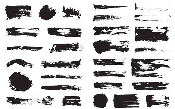 Juego Grande Pinceladas Tinta Pluma Negra Vectorial Grunge Ink Brush — Vector de stock