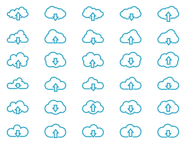 Wolkenlinien Symbole Gesetzt Umrissvektorillustration Lineares Piktogramm — Stockvektor