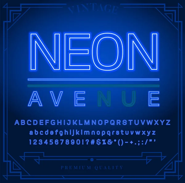Wektor Zaloguj Się Jasny Neon Liter Alfabetu Cyfr Symboli Night — Wektor stockowy