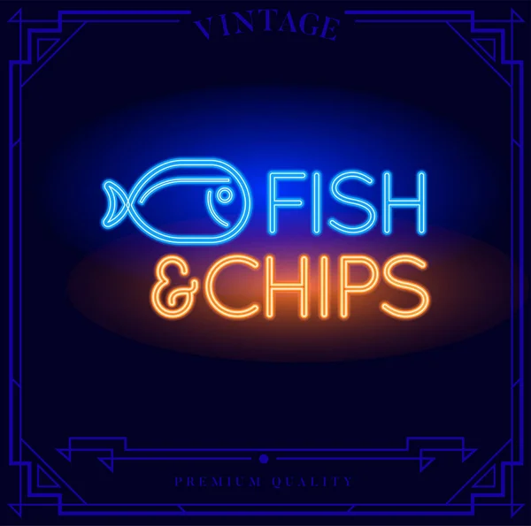 Ресторан Fish Chips Бар Неоновый Световой Знак Векторная Иллюстрация — стоковый вектор