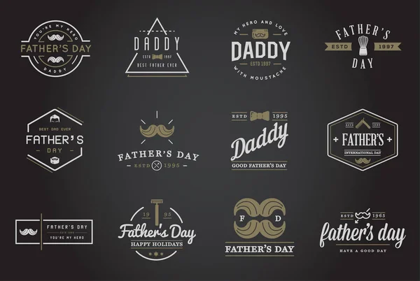 Set Vector Happy Fathers Day Typography Vintage Icons Lettering Greeting — Stock Vector
