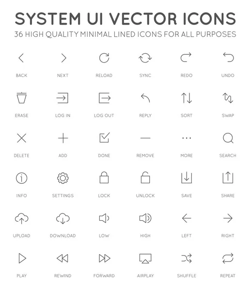 Conjunto Iconos Vectores Interfaz Usuario Del Sistema Iconos Revestidos Mínimos — Archivo Imágenes Vectoriales