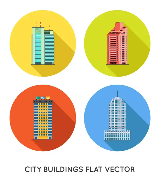 Modern City Buildings Houses Flat Vector Icons Set — Stock Vector