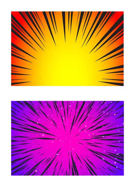 Set Sun Rays Explosion Boom Comic Books Radial Background Vector - Stok Vektor