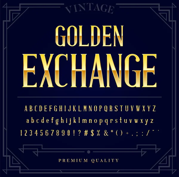 Gold Metallic Font Set Bokstäver Siffror Och Specialtecken Vektor — Stock vektor