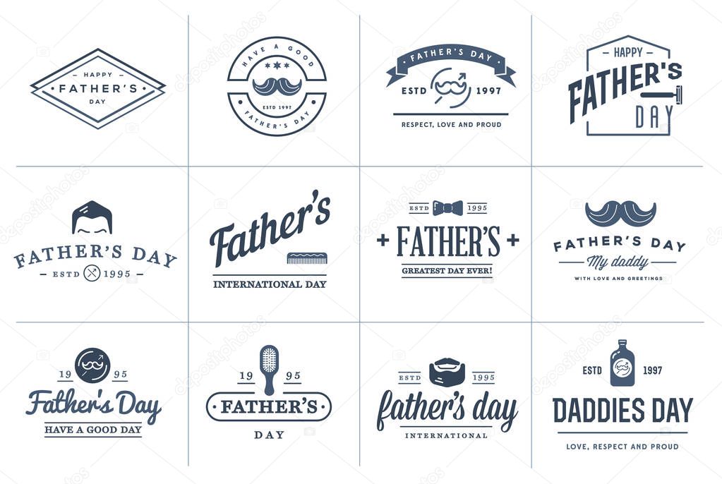 Set of Vector Happy fathers day. Typography Vintage Icons. Lettering for greeting cards, banners, t-shirt design.