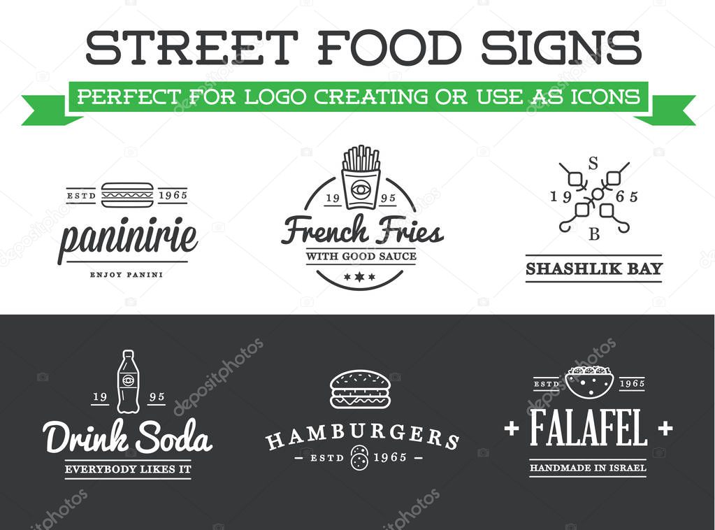 Set of Vector Street Food Fastfood Signs with Icons can be used as Logo or Icon in premium quality