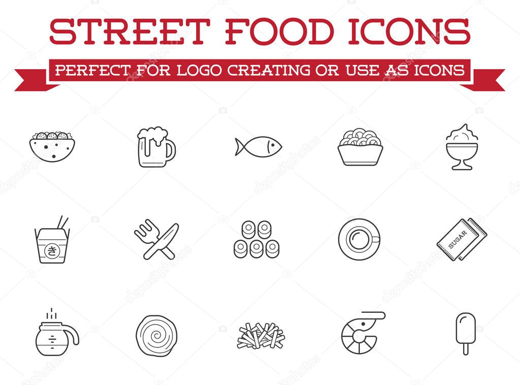 Set of Vector Fastfood Fast Food Elements Icons and Equipment as Illustration can be used as Logo or Icon in premium quality