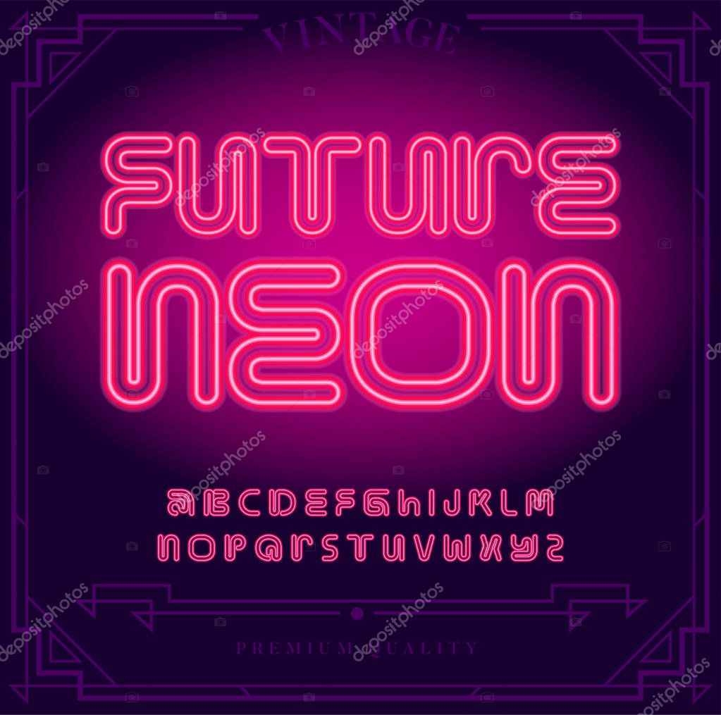 Bright Neon Alphabet Letters Symbols Sign in Vector. Night Show. Night Club.