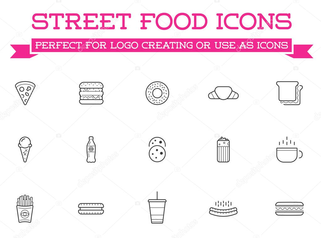 Set of Vector Fastfood Fast Food Elements Icons and Equipment as Illustration can be used as Logo or Icon in premium quality