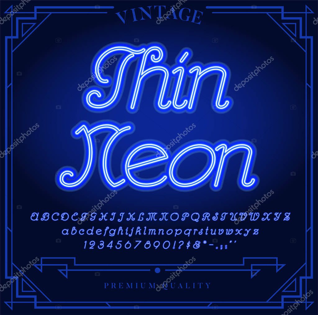 Bright Neon Alphabet Letters, Numbers and Symbols Sign in Vector. Night Show. Night Club.