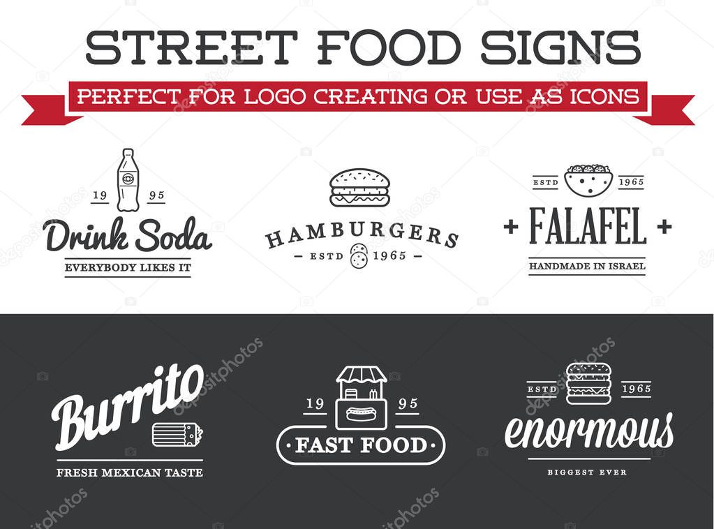 Set of Vector Street Food Fastfood Signs with Icons can be used as Logo or Icon in premium quality