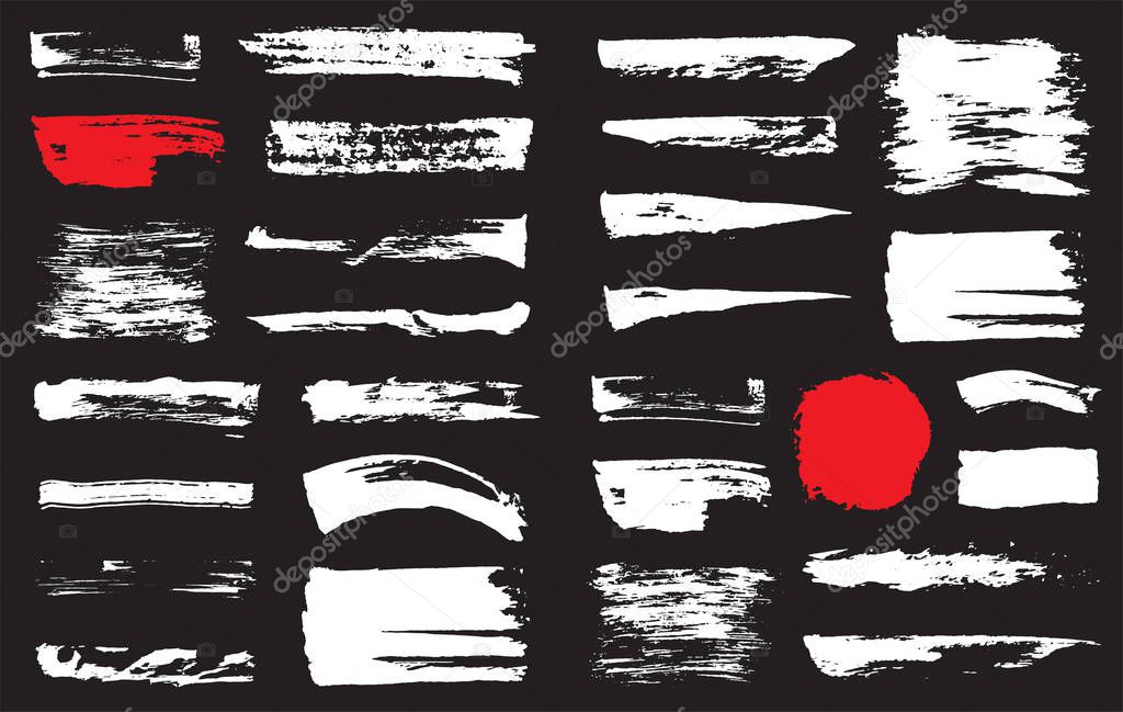 Big Set of Vector Black Pen Ink Brush Strokes. Grunge Ink Brush Stroke. Dirty Brush Stroke.