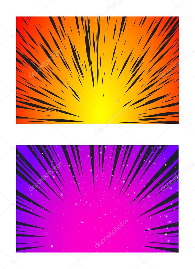 Set of Sun Rays or Explosion Boom for Comic Books Radial Background Vector