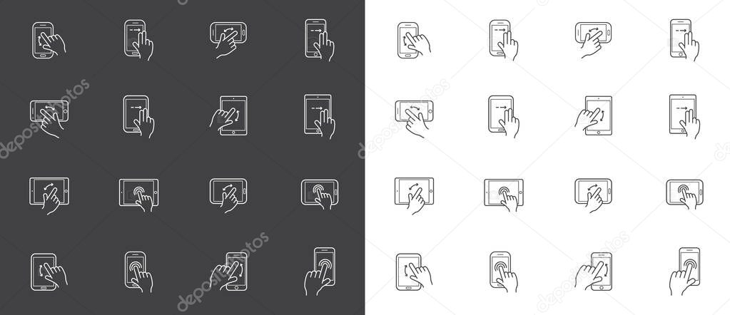 Set of Icons with Hands Holding Smart Device with Gestures