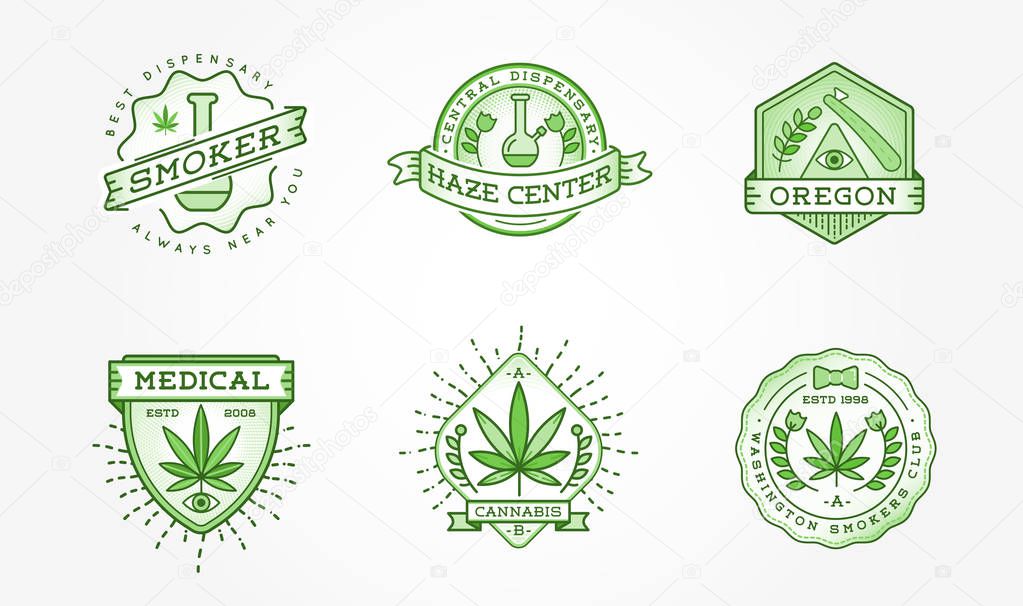 Set of Medical Cannabis Marijuana Sign or Label Template in Vector. Can be used as a Logotype.