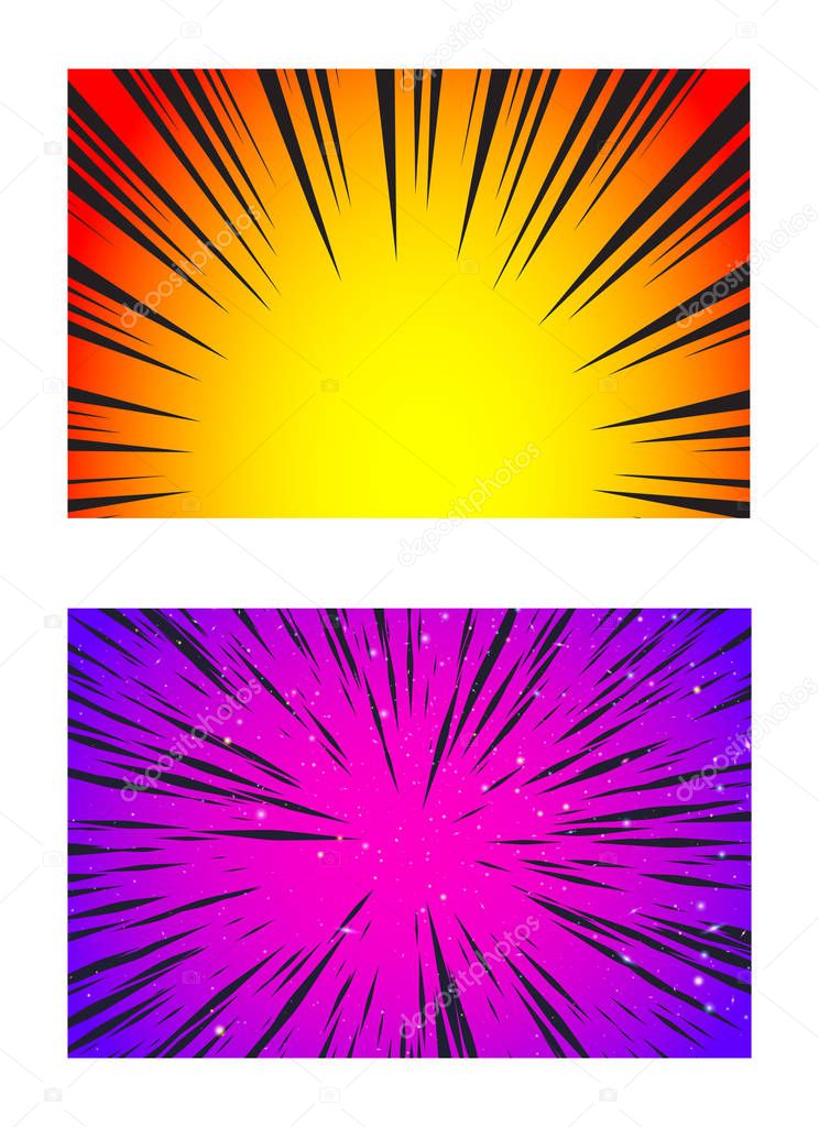 Set of Sun Rays or Explosion Boom for Comic Books Radial Background Vector