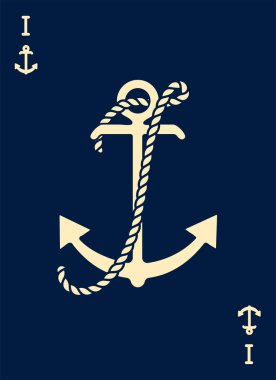 Vintage etiket bir çapa ve mektup ile gemi halatı yaptı. Giyim t-shirt veya afiş tasarımı. Logo Monogram ile iskambil tarz. Vektör çizim.