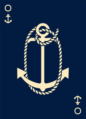 Vintage etiket bir çapa ve mektup ile gemi halatı yaptı. Giyim t-shirt veya afiş tasarımı. Logo Monogram ile iskambil tarz. Vektör çizim.