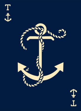 Vintage etiket bir çapa ve mektup ile gemi halatı yaptı. Giyim t-shirt veya afiş tasarımı. Logo Monogram ile iskambil tarz. Vektör çizim.