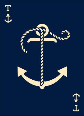 Vintage etiket bir çapa ve mektup ile gemi halatı yaptı. Giyim t-shirt veya afiş tasarımı. Logo Monogram ile iskambil tarz. Vektör çizim.