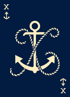 Vintage etiket bir çapa ve mektup ile gemi halatı yaptı. Giyim t-shirt veya afiş tasarımı. Logo Monogram ile iskambil tarz. Vektör çizim.