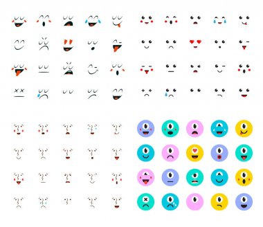 Büyük Grup ifadeler veya Emoji cihazlar için. Vektör çizim.