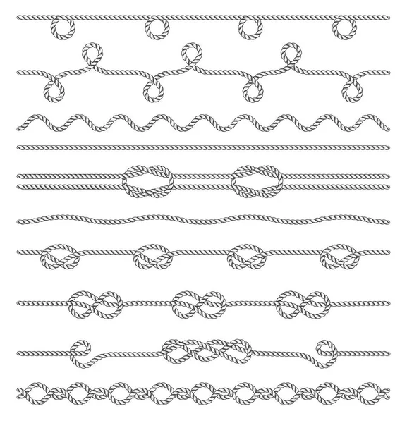 Conjunto Patrones Cuerdas Contorno Vectorial Para Usar Como Pincel Cuerda — Vector de stock