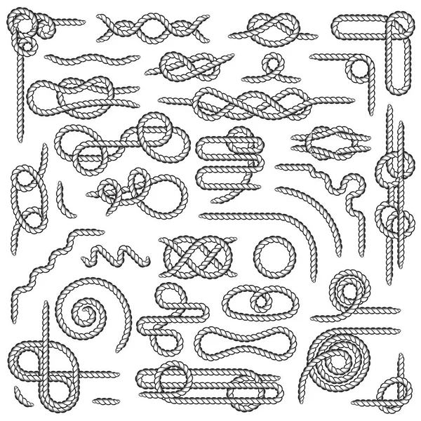 Big Set Nautical Rope Knots Vector Decorative Vintage Elements — Stock Vector