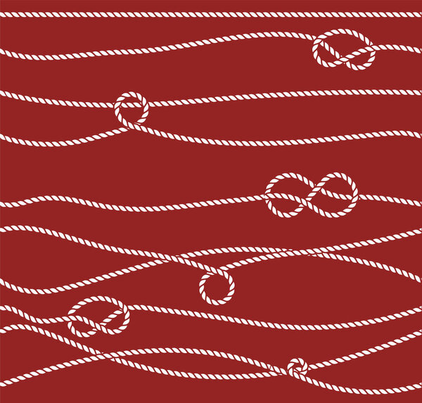 Vector Marine Rope and Knot Seamless Pattern. White rope ornament and nautical knots. For fabric, wallpaper, wrapping. 