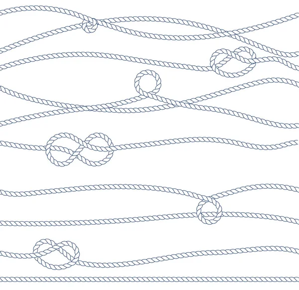 Vector Marine Rope Patrón Sin Costura Nudo Adorno Cuerda Blanca — Vector de stock