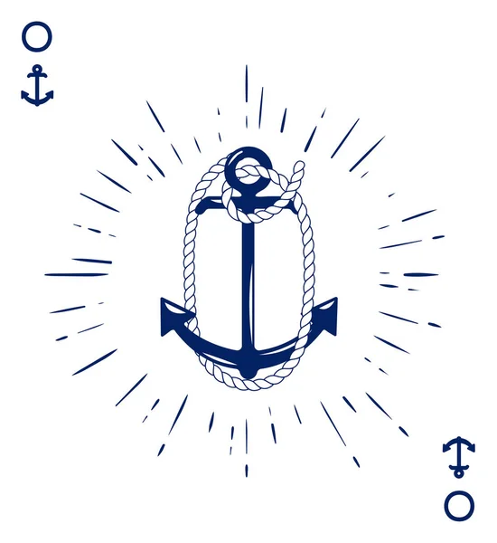 Винтажная Этикетка Якорем Буквой Верёвки Футболка Дизайн Плаката Логотип Монограмма — стоковый вектор