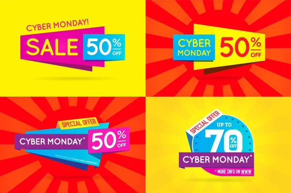 Conjunto Cyber Monday Sale Sinais Banners Cartazes Cartões Vetor — Vetor de Stock