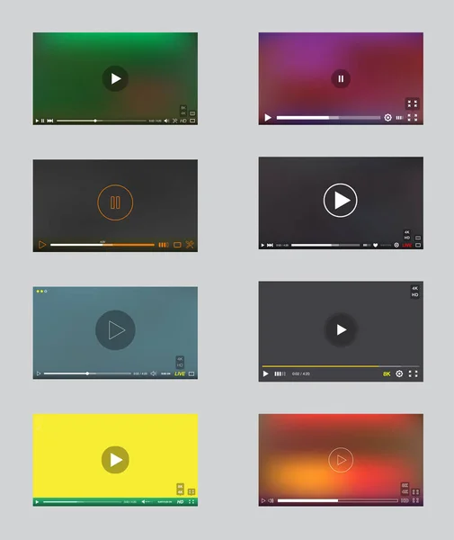 Big Set of Video Player Window with Menu and Buttons Panel in Vector. User Interface Collection.