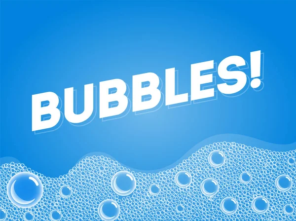 バスやシュッドでシャンプー シャボン玉 ベクトル 青い水の背景に透明な泡 — ストックベクタ
