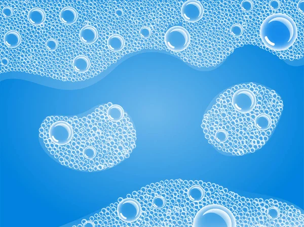 Mýdlové Bubliny Lázni Nebo Sud Vektor Transparentní Pěny Pozadí Modré — Stockový vektor