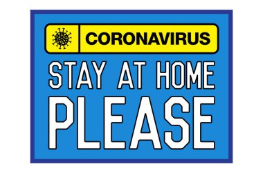 Evde kal lütfen. Kendini karantinaya almak için yazı yazan bir tipografi posteri. Klasik stil tek renkli illüstrasyon.