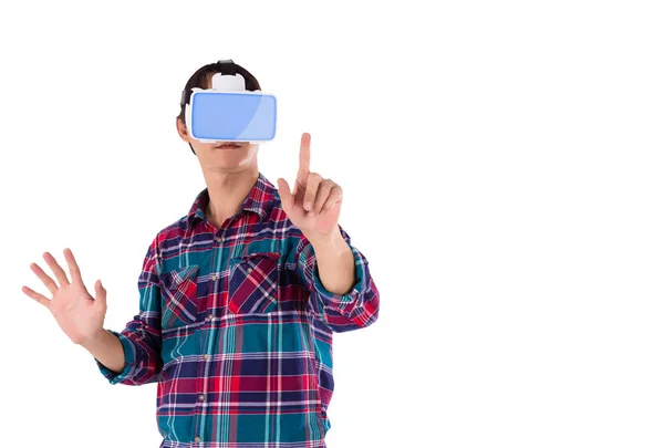 Young man wearing virtual reality headset